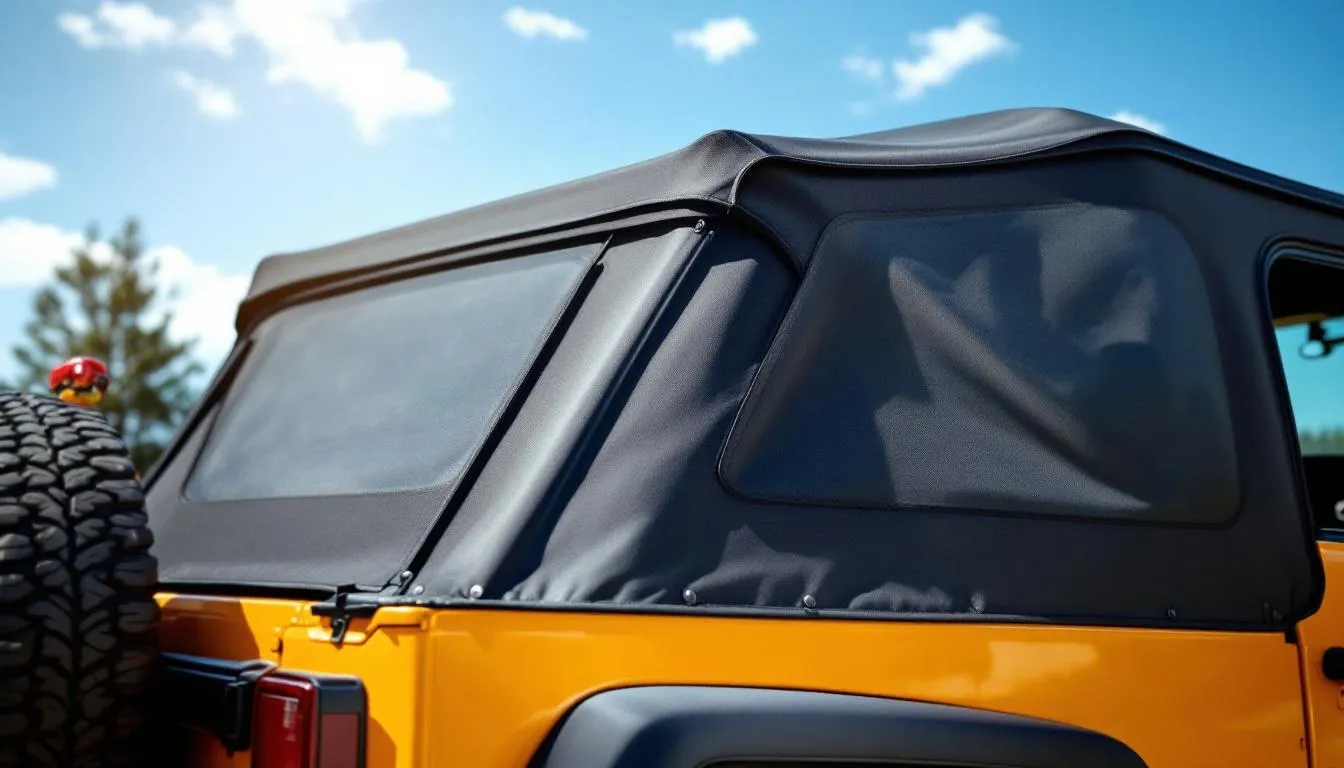 Premium soft top installed on 2-door Jeep Wrangler JK with Sunbrella fabric