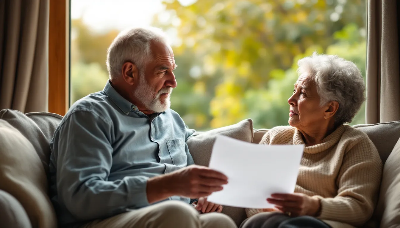 Couple discussing retirement plans while looking out window, representing intangible life factors