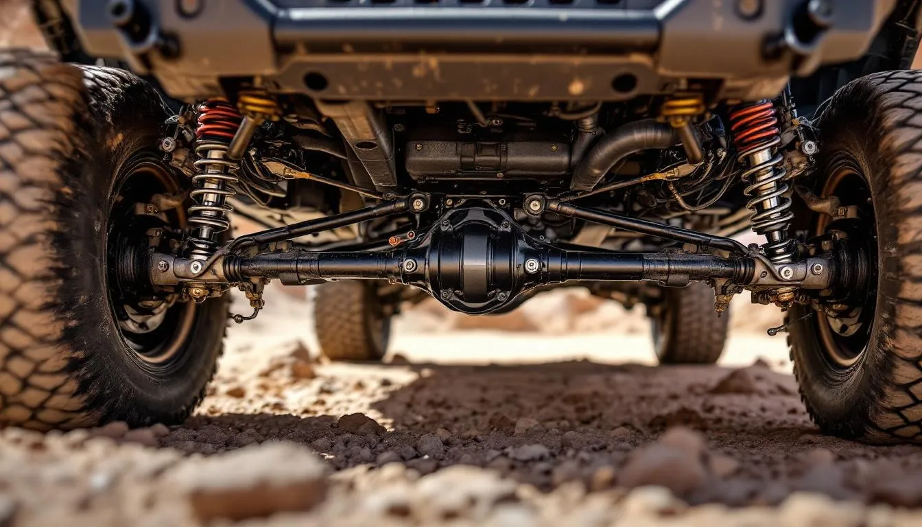 Jeep Wrangler JK dual steering stabilizer mounted under front axle