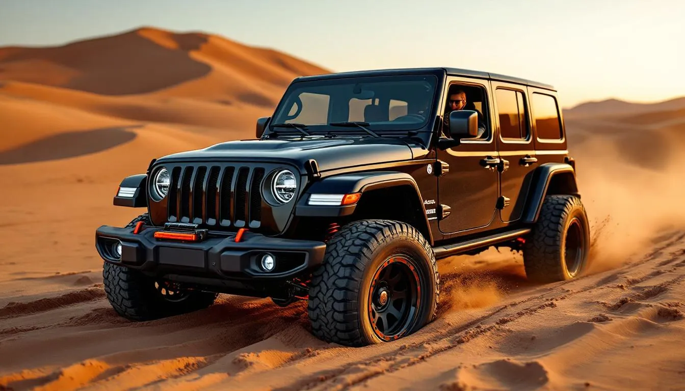 Jeep Wrangler JK using recovery boards to self-extract from sand on desert trail