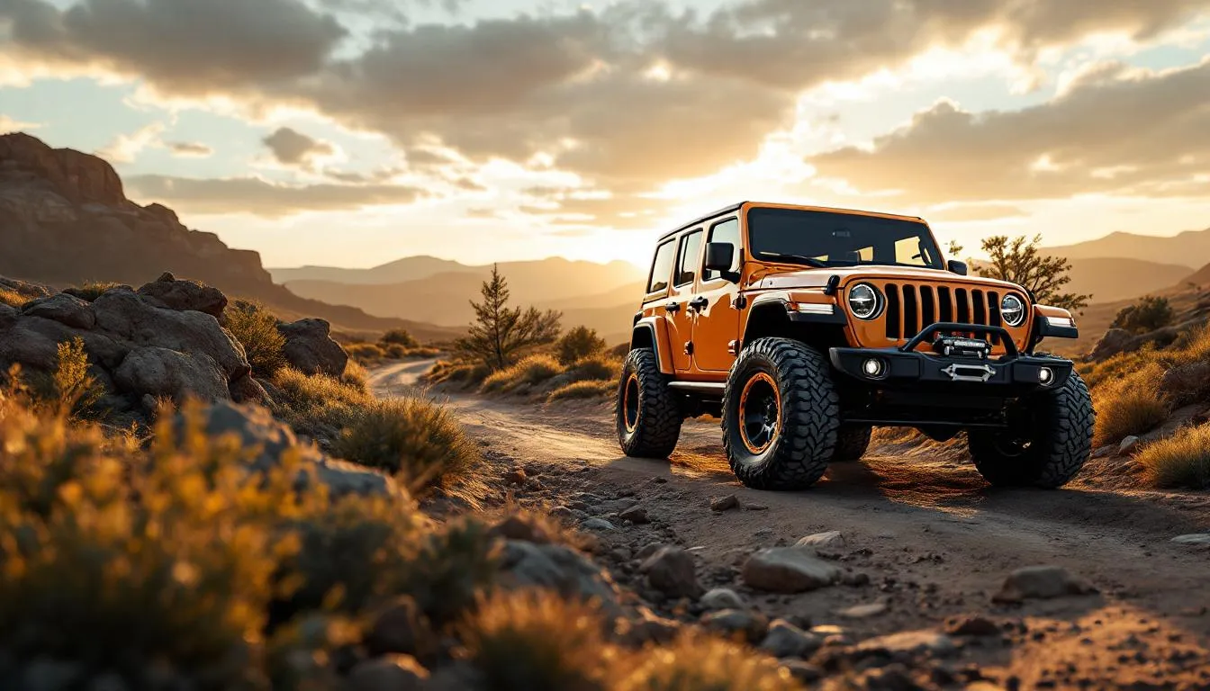 Jeep Wrangler JK Unlimited equipped with all-terrain tires on rocky mixed terrain trail