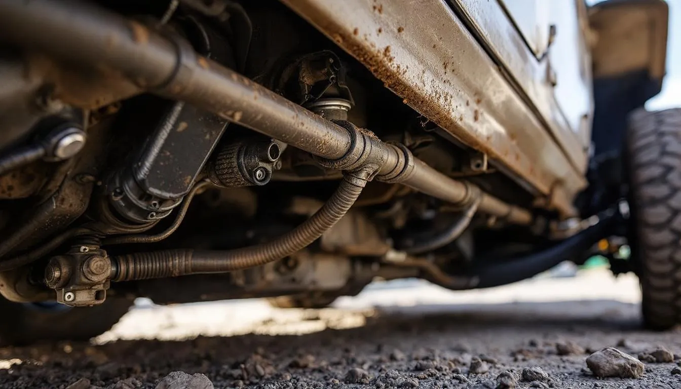 Extended differential breather lines installed on Jeep Wrangler JK undercarriage during trail use