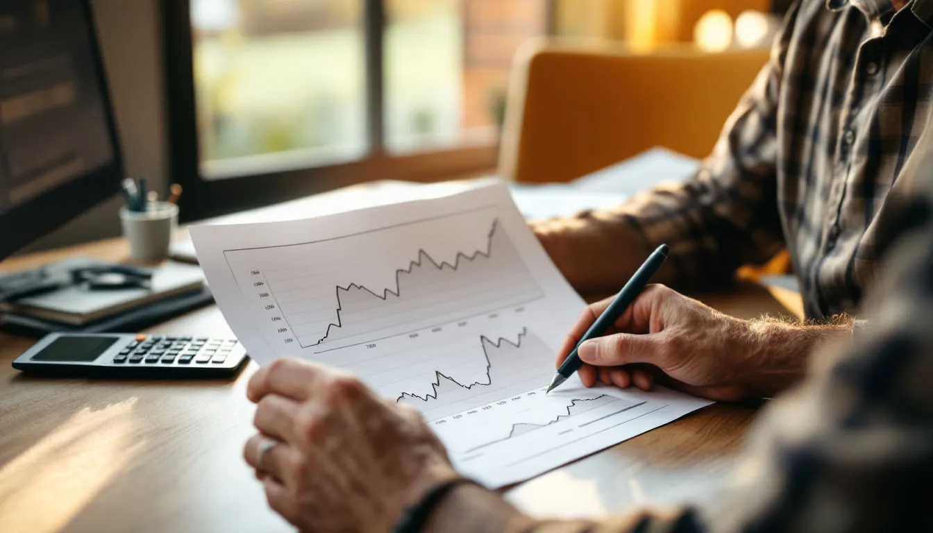 Mature South African investor reviewing long-term portfolio documents at a desk, illustrating the value of time in the market over timing the market