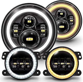 TRUE MODS 7-inch H6024 LED Headlights + 4-inch Fog Lights for Jeep Wrangler JK Unlimited JKU Accesso