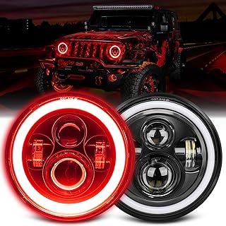 UNI-SHINE 7 inch Red Halo led Headlight Hi/Lo Beam with Amber Turn Signal 2pcs 7 inch led Headlight
