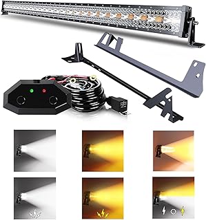 ASLONG 52 Inch 300W LED Light Bar White/Amber Flasing Strobe with Six Modes Spot for Jeep JK