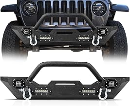 Steel front bumper for Jeep Wrangler JK with LED lights, D-rings, and winch plate