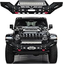 Premium full-width textured black steel front bumper for 2007-2025 Jeep Wrangler JK and JL with integrated winch plate