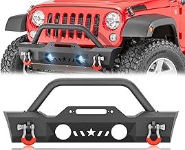 YZONA stubby front bumper for 2007-2026 Jeep Wrangler JK JL with integrated winch plate and bull bar